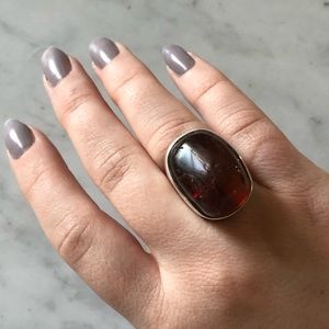 Jane Wiberg Danish MCM Ring Sterling Amber